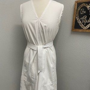 Uniqlo Belted Shirt Cotton Midi  Dress In White Side pockets Size M
